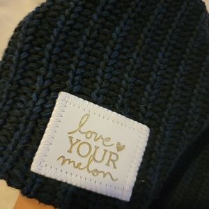 Love Your Melon Black & Navy Beanie w/ White Leather Patch & Foil lettering